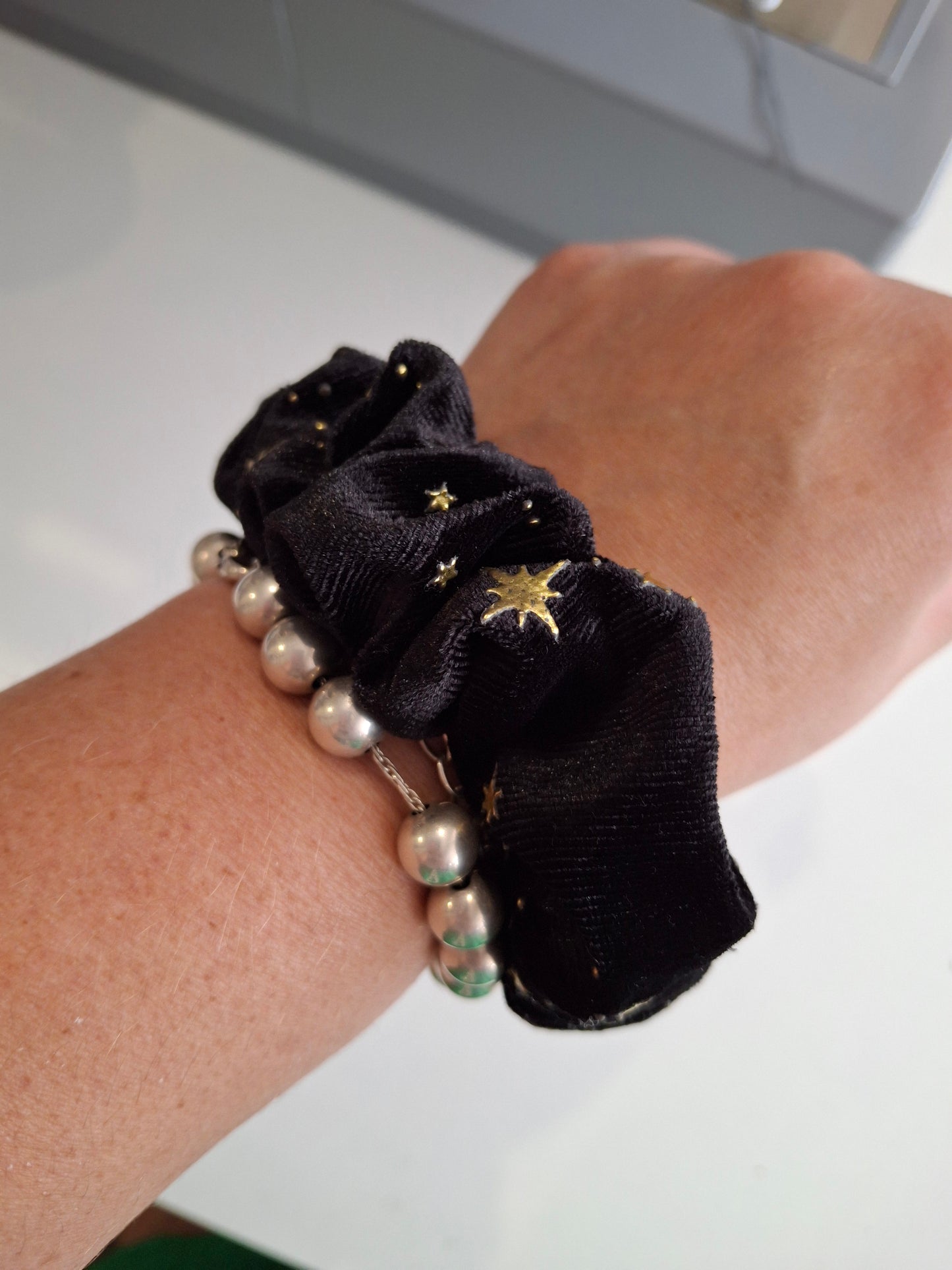 Black velvet stars scrunchie