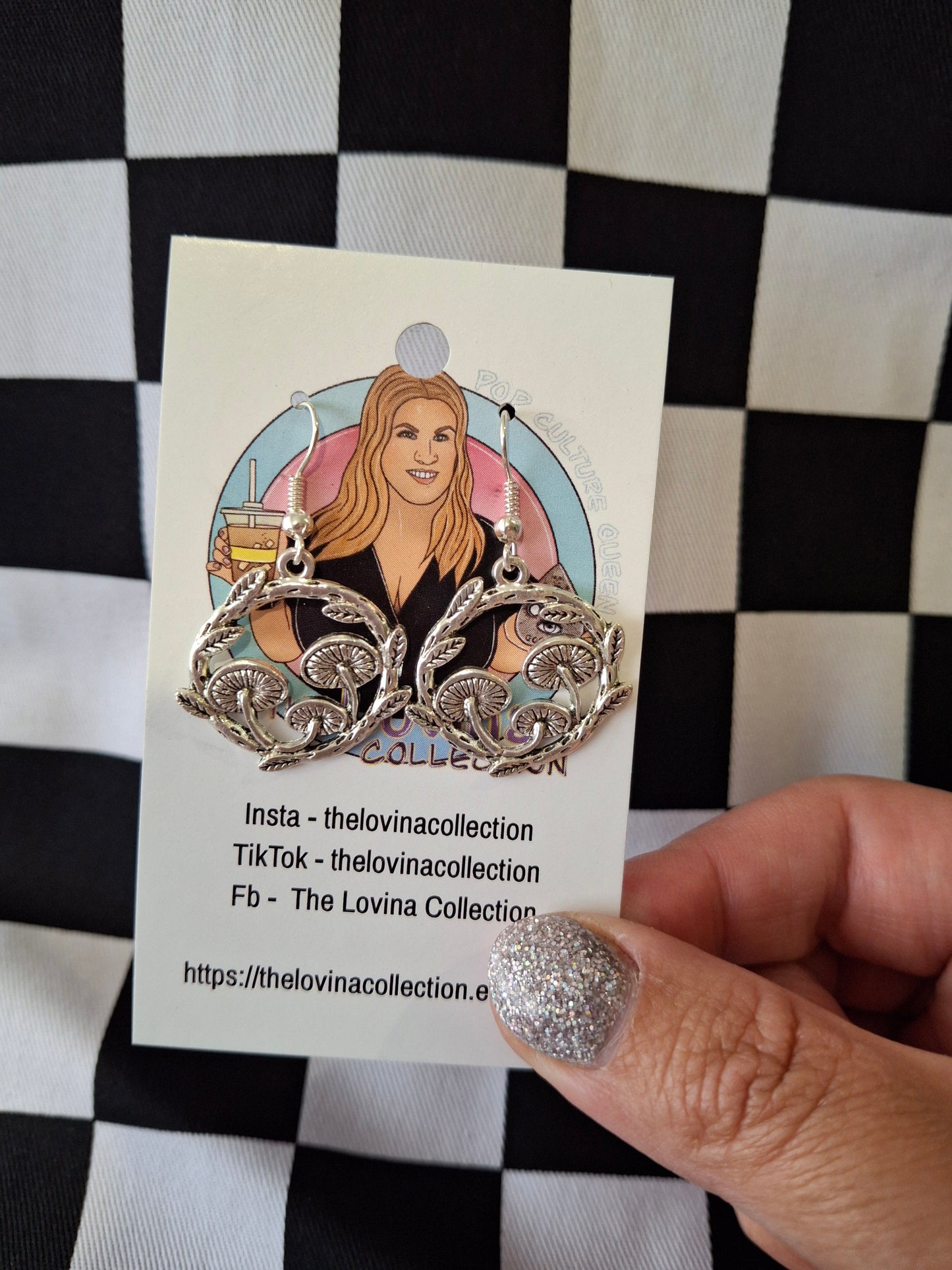 Silver mushroom earrings