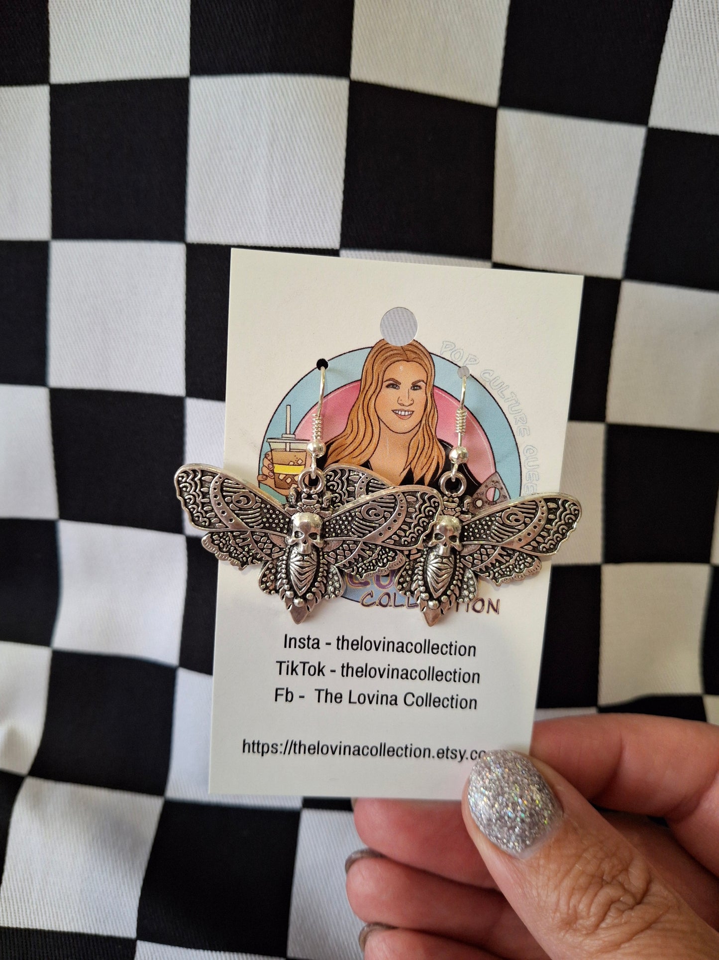 Silver death moth earrings