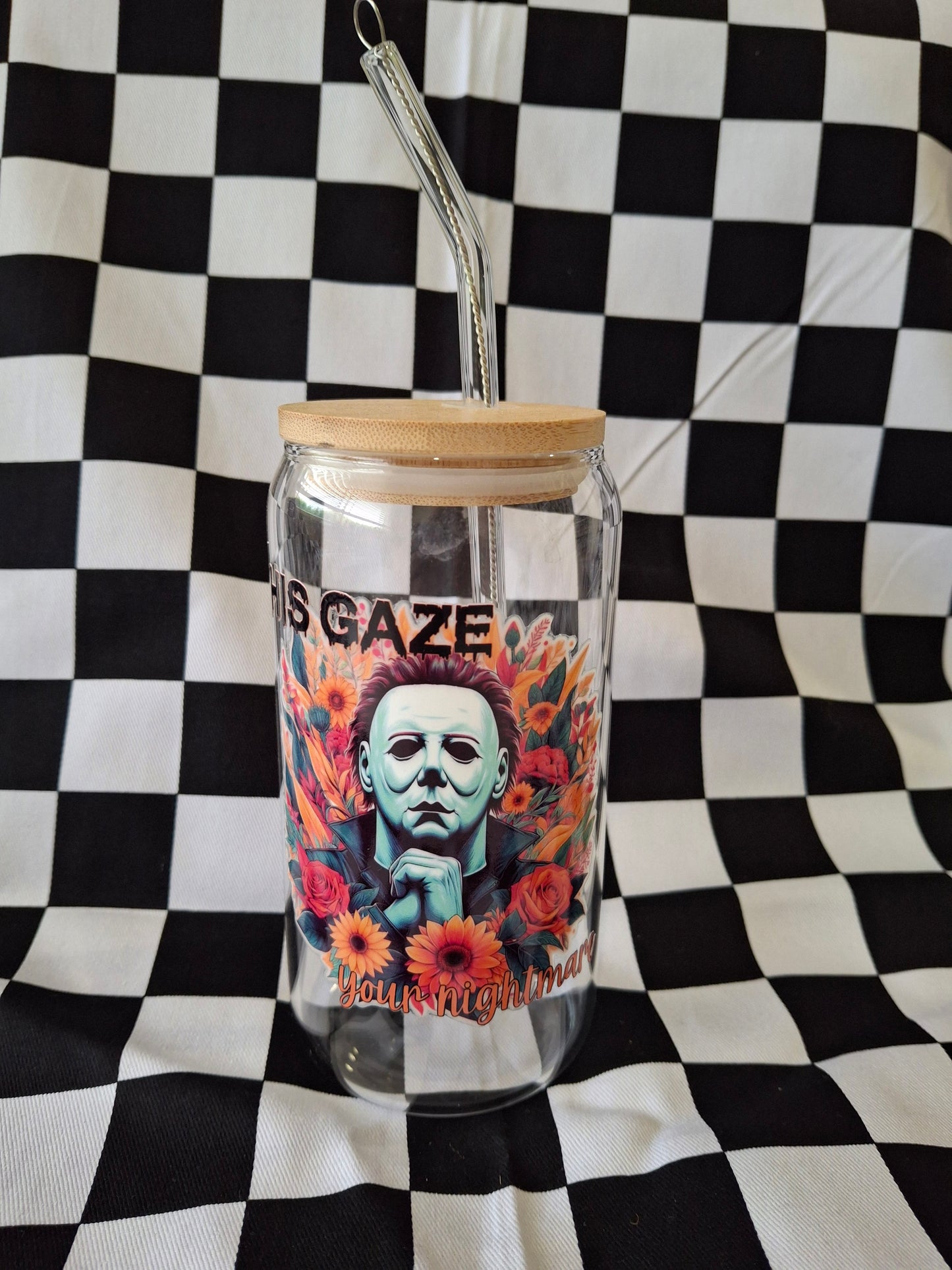 His gaze, your nightmare, Michael Glass Tumbler