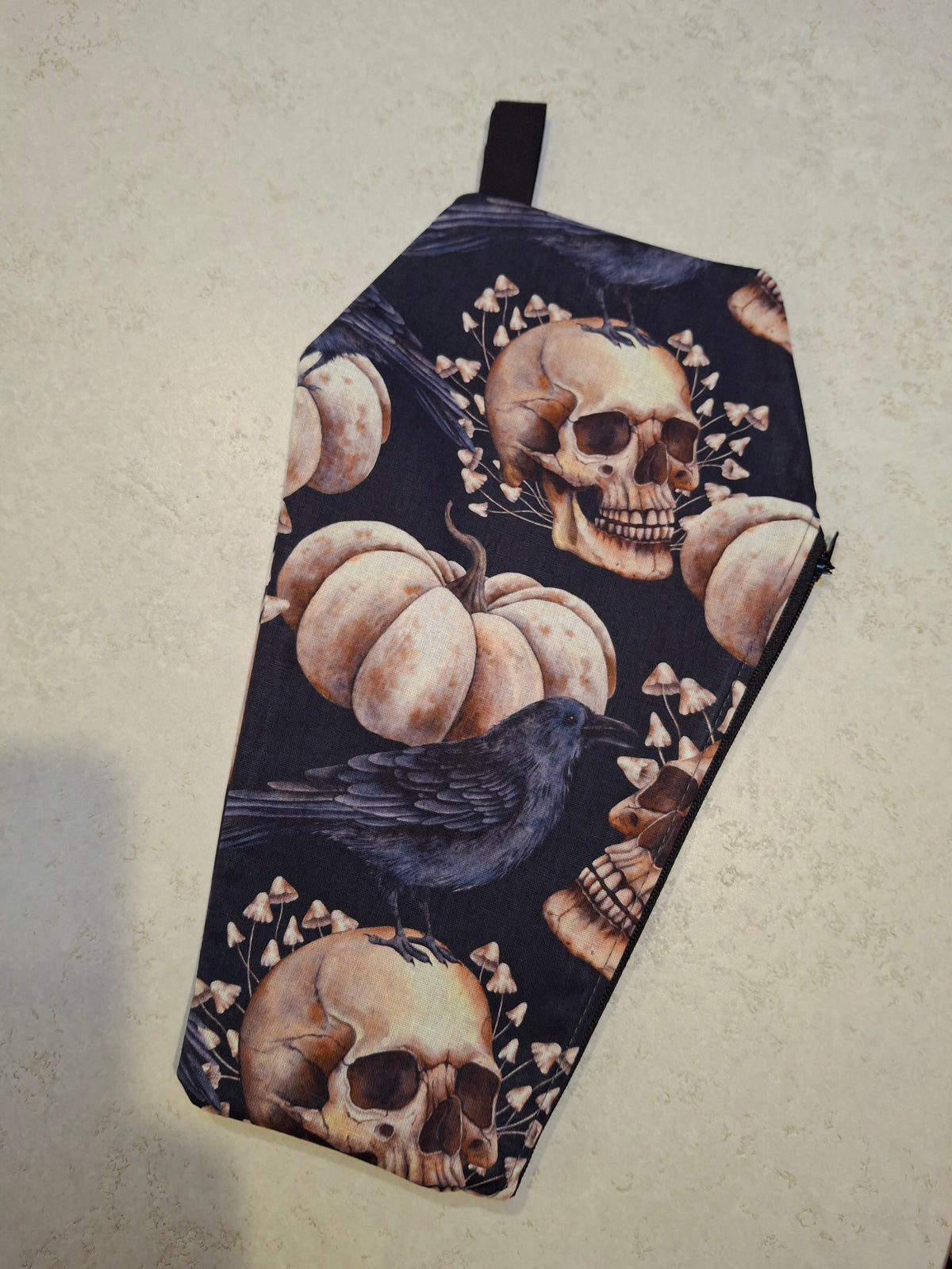 Crow and skull Coffin makeup bag