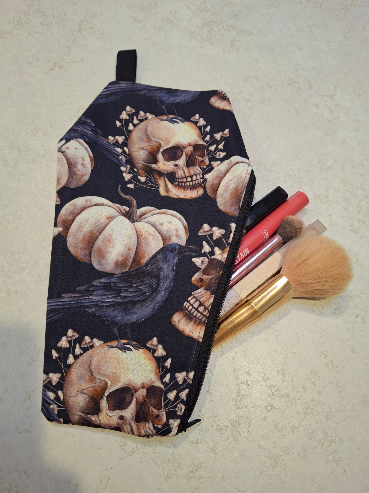 Crow and skull Coffin makeup bag