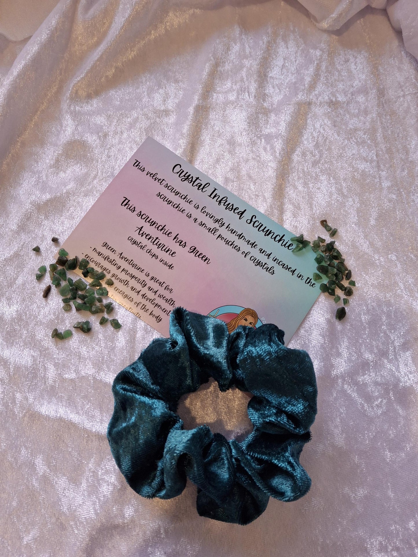 Handmade crystal infused velvet scrunchies