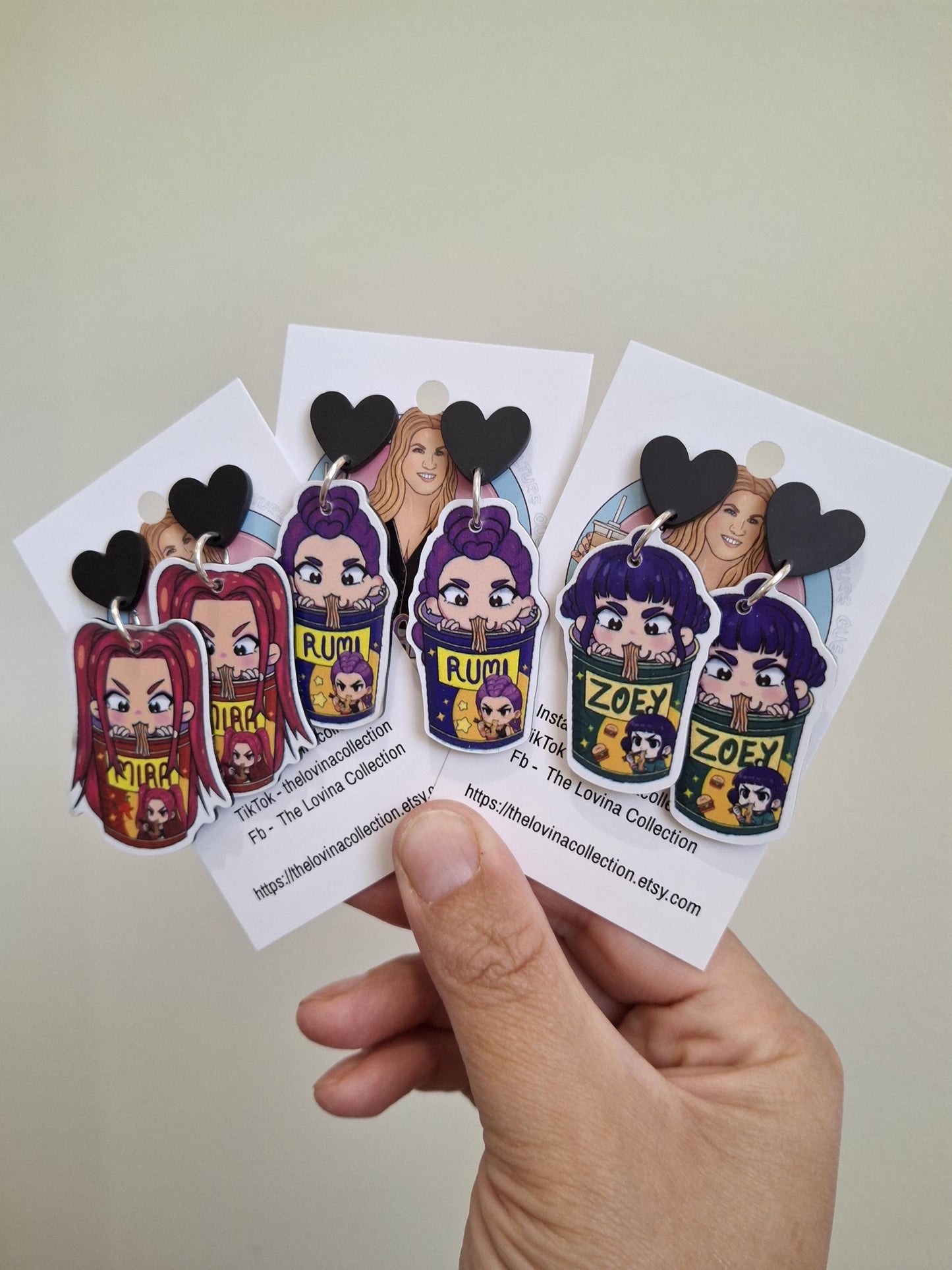 K pop demon hunters earrings. Resin earrings, handmade earrings, kpop