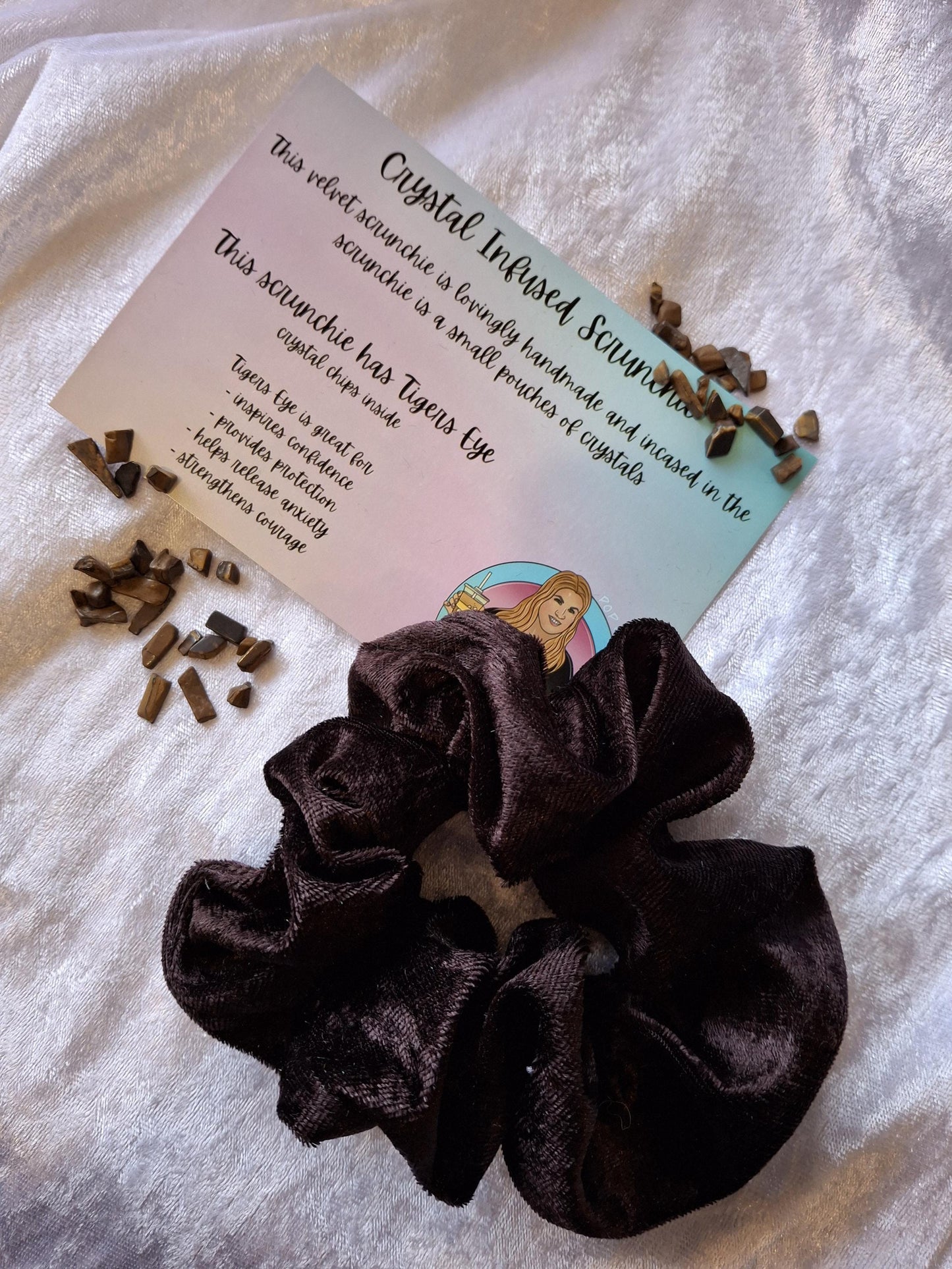 Handmade crystal infused velvet scrunchies