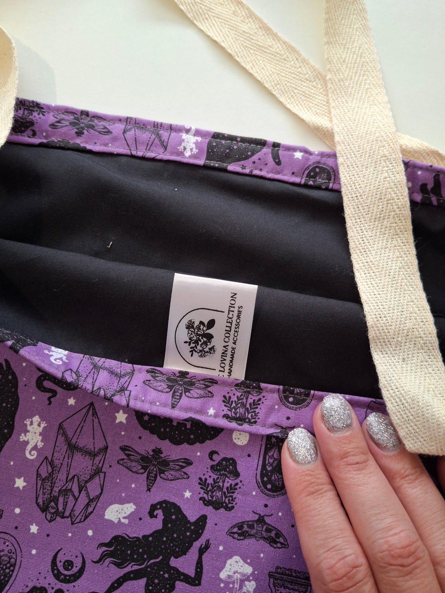 Purple witchy tote bag