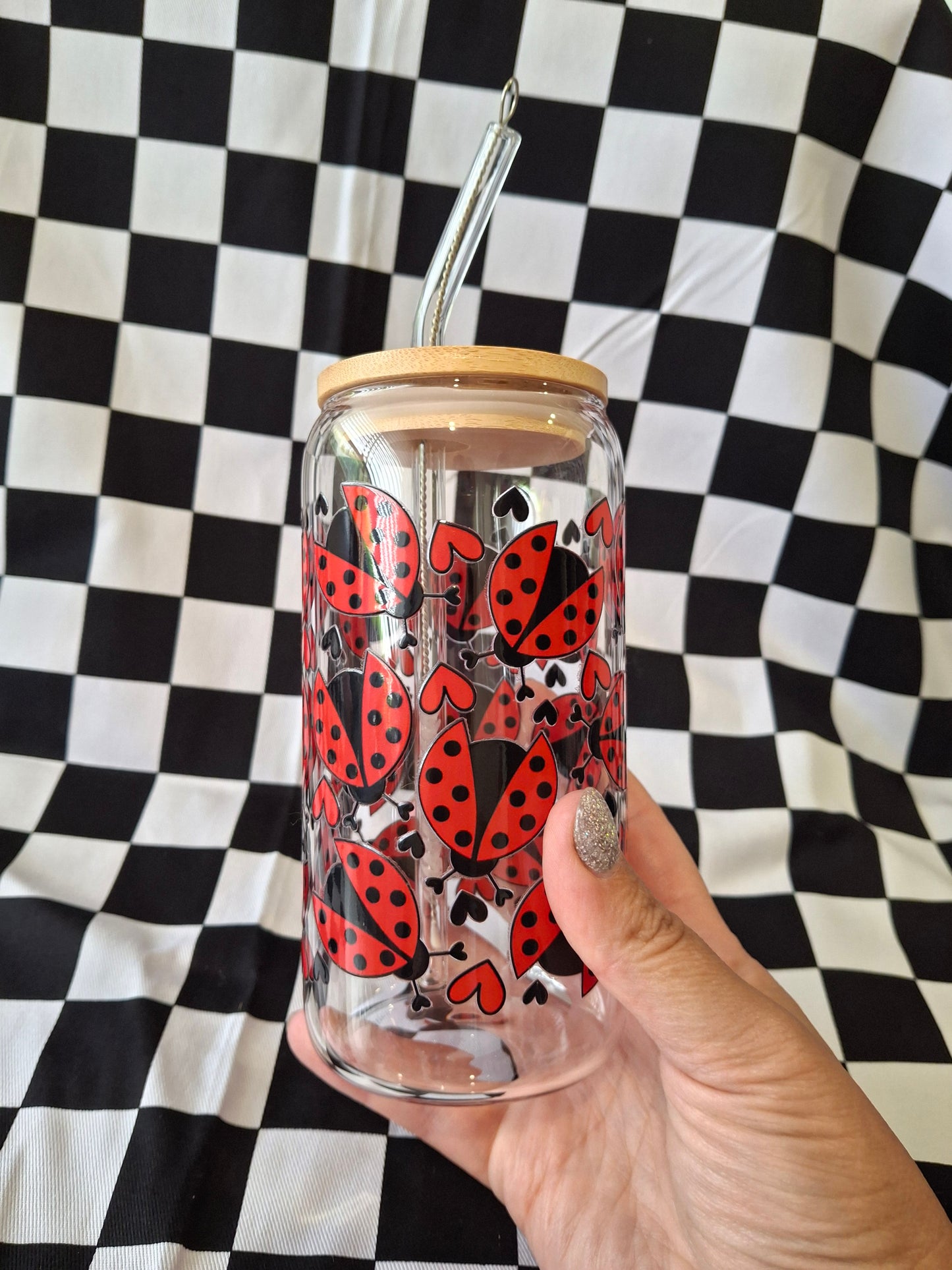 Lady bug glass tumbler