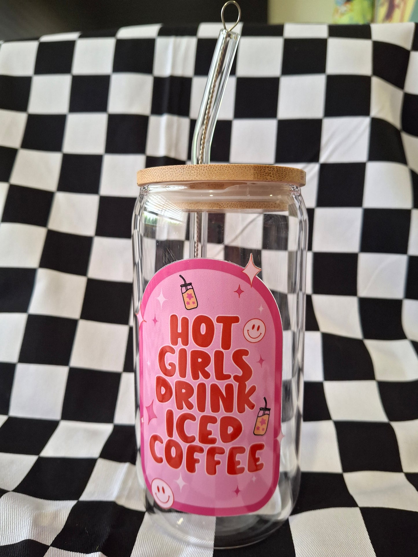 Hot girls drink iced coffee Glass Tumbler