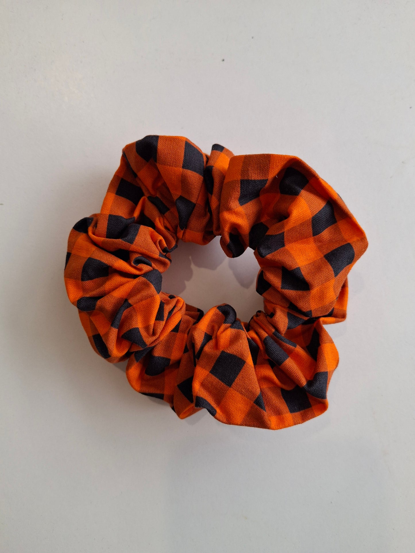 Orange check scrunchie