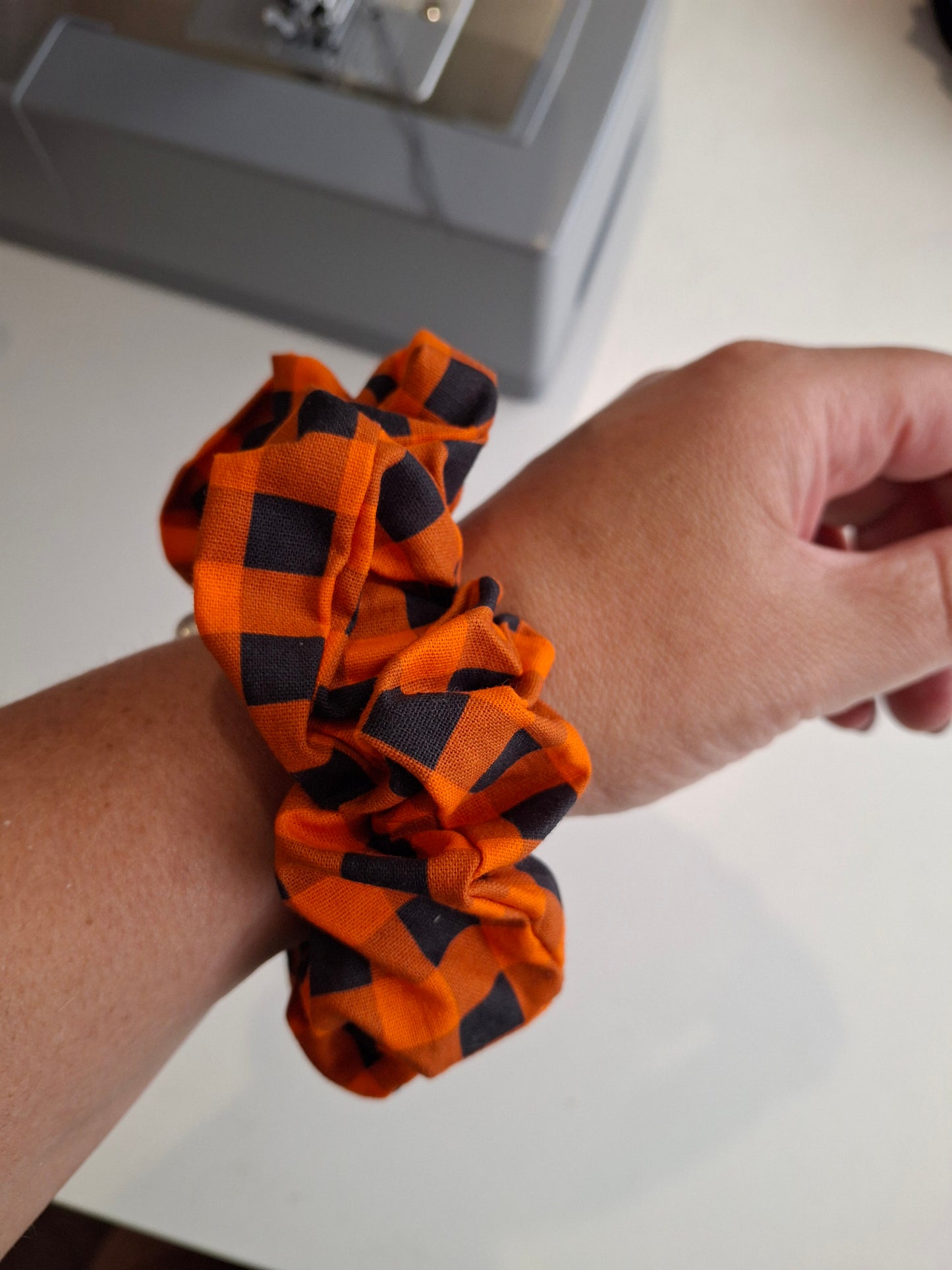 Orange check scrunchie