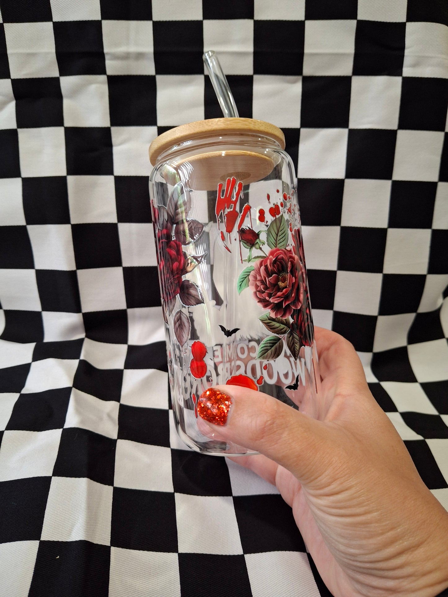 Welcone To Woodsboro glass tumbler